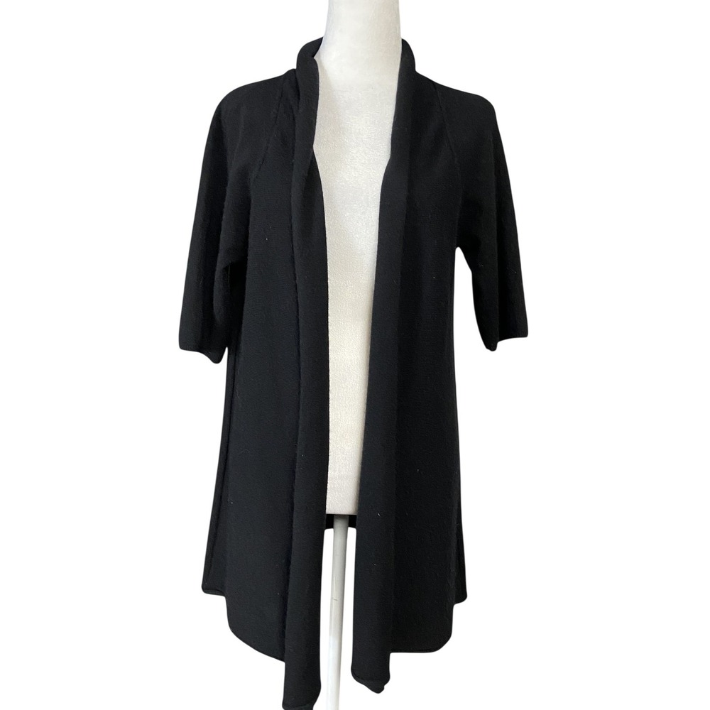 Pure Amici Cardigan Sweater Womens M Black 100% Cashmere Open Front Short Sleeve